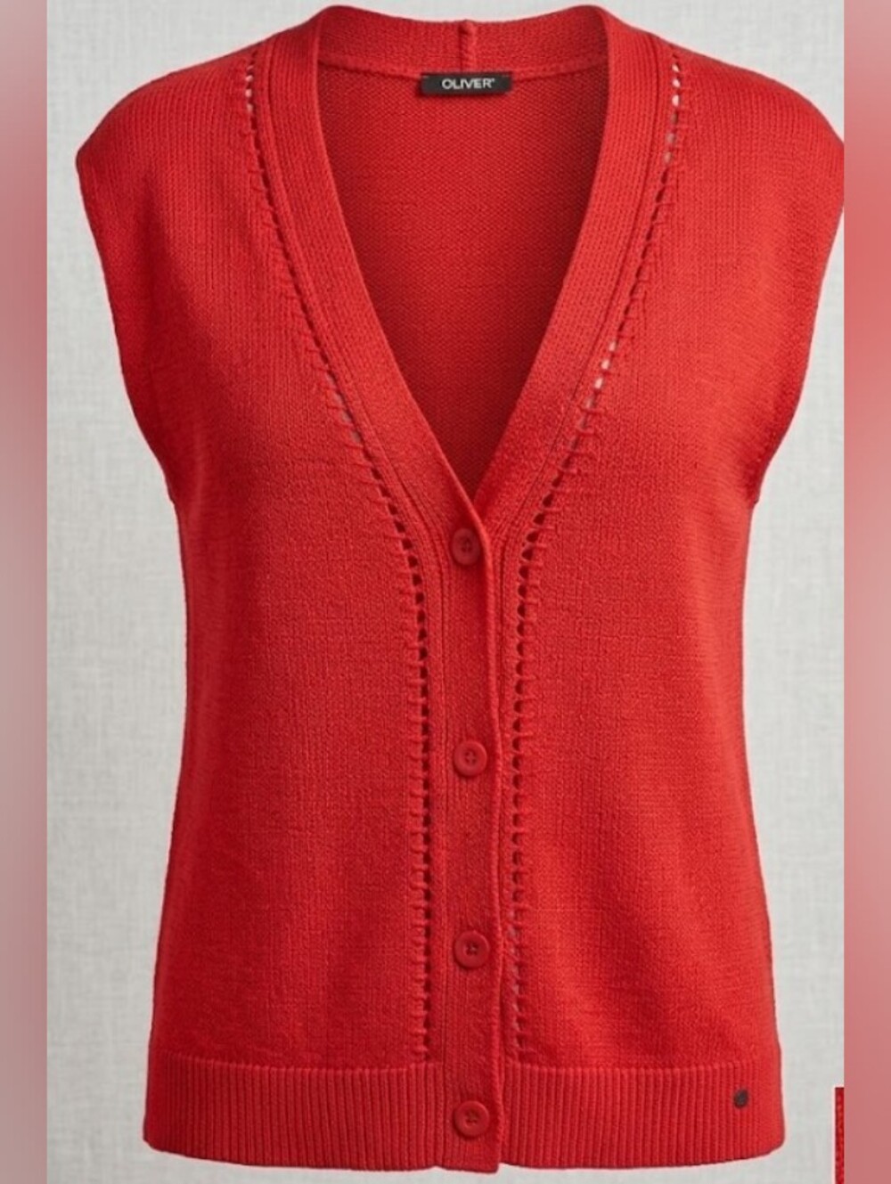 Olsen Cotton/Linen Blend Red Button-Front V-Neck Sleeveless Sweater Vest (Sz M)